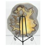 Septarian Nodule Plate polished on both sides, stand included: 628 gm./1 lb.6 oz.