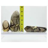 Septarian Polished Lot of 3: Large Freeform 841 gm./1 lb. 14 oz, small freeform 197 gm./7 oz., large double terminated generator wand 323 gm./11 oz.