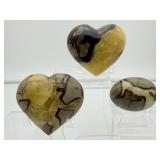 Septarian Polished Lot of 3: heart 289 gm./10.2 oz., 190 gm./6.7 oz., palmstone 148 gm./5 oz. Total Lot Weight: 628 gm./1 lb. 6 oz.