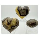 Septarian Polished Lot of 3: heart 289 gm./10.2 oz., 190 gm./6.7 oz., palmstone 148 gm./5 oz. Total Lot Weight: 628 gm./1 lb. 6 oz.