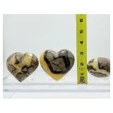 Septarian Polished Lot of 3: heart 289 gm./10.2 oz., 190 gm./6.7 oz., palmstone 148 gm./5 oz. Total Lot Weight: 628 gm./1 lb. 6 oz.