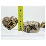 Septarian Polished Misc. Lot of 3: Bowl 610 gm./1 lb. 5.5 oz., Heart 165 gm./5.8 oz., egg 43 gm./13 oz. Total Lot Weight: 817 gm./1 lb. 13 oz.