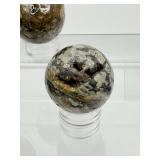Ocean Jasper Sphere/Egg Lot of 3: Sphere 57mm 272gm/9.6oz., sphere 47mm 156gm/5.5oz., egg 200gm/7.2oz.