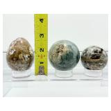 Ocean Jasper Sphere/Egg Lot of 3: Sphere 57mm 272gm/9.6oz., sphere 47mm 156gm/5.5oz., egg 200gm/7.2oz.