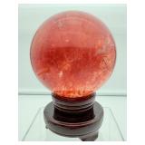 Cherry Quartz Sphere with stand: 110mm 1.7 kilo/3lb. 11 oz.