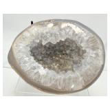 Agate Geode half polished with black metal stand, Weight 2# 10 ounces, 1.2 kilo
