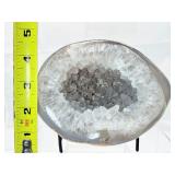 Agate Geode half polished with black metal stand, Weight 2# 10 ounces, 1.2 kilo