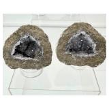 Las Choyas Geodes Lot of 3: Blue solid agate 906 gm./2 lb., light amethyst geode 637 gm./1lb. 6 oz., smoky quartz/light amethyst geode 412 gm/14.5 oz/