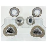 Las Choyas Geodes Lot of 3: Blue solid agate 906 gm./2 lb., light amethyst geode 637 gm./1lb. 6 oz., smoky quartz/light amethyst geode 412 gm/14.5 oz/