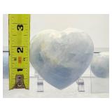 Blue Calcite Polished Lot of 3: heart 311 gm./11 oz. & 2 palmstones 173 gm./6.1 oz.    Total Lot Weight: 484 gm./1 lb. 1 oz.