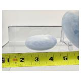Blue Calcite Polished Lot of 3: heart 311 gm./11 oz. & 2 palmstones 173 gm./6.1 oz.    Total Lot Weight: 484 gm./1 lb. 1 oz.