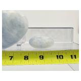 Blue Calcite Polished Lot of 3: heart 311 gm./11 oz. & 2 palmstones 173 gm./6.1 oz.    Total Lot Weight: 484 gm./1 lb. 1 oz.