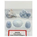 Blue Calcite Mixed Misc. Lot of 5: two rough chunks, one palmstone and two eggs 517 gm./1 lb. 2 oz.
