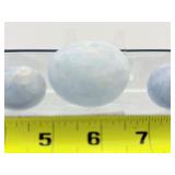 Blue Calcite Mixed Misc. Lot of 5: two rough chunks, one palmstone and two eggs 517 gm./1 lb. 2 oz.