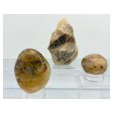 Golden Healer (yellow hematoid quartz): 3-piece lot: flame 401 gm./14.1 oz., freeform 317 gm./11.2 oz. and palmstone 96 gm./3.4 oz.