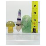 Fluorite Polished Lot of 3: Green Freeform 190gm./6.7oz., yellow mushroom 67gm/2.4oz., rainbow wand 53gm/1.9oz.