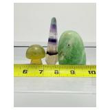 Fluorite Polished Lot of 3: Green Freeform 190gm./6.7oz., yellow mushroom 67gm/2.4oz., rainbow wand 53gm/1.9oz.