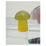 Fluorite Polished Misc. Lot of 3: rainbow Zuni bear 150gm/5.3oz., rainbow wand 62gm./2.2oz, yellow mushroom 59gm/2.1oz.