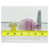Fluorite Polished Misc. Lot of 3: rainbow Zuni bear 150gm/5.3oz., rainbow wand 62gm./2.2oz, yellow mushroom 59gm/2.1oz.