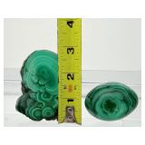 Malachite 3 piece polished lot: non-standing freeform 231 gm./8.1 oz., slab 88 gm./3.1 oz., worry stone 49 gm./1.7 oz. Total lot weight 367 gm./13 oz.