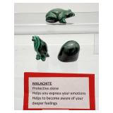 Malachite Polished Lot of 3 Animals: frog, penguin and small dome 163 gm./5.7 oz.