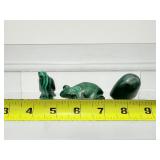 Malachite Polished Lot of 3 Animals: frog, penguin and small dome 163 gm./5.7 oz.