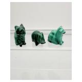 Malachite Animal Figures set of 3: two cats and a pig 73gm./2.6oz.