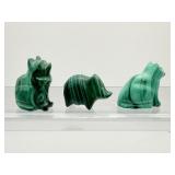 Malachite Animal Figures set of 3: two cats and a pig 73gm./2.6oz.