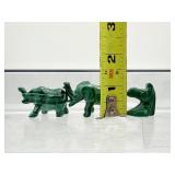 Malachite Animal Figures Lot of 3: two elephants and one horse/mule head 77 gm./2.7 oz.