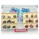 2 Tic Tac Toe games from balsa wood:  one set with red jasper & unakite tumbles, the other snowflake obsidian & dragon stone tumbles