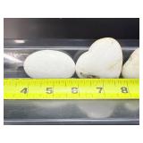 Scolesite 4-piece polished lot: 2 hearts, palmstone and pyramid Total Lot Weight: 216 gm/7.6 oz.