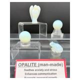 Opalite  (Man-Made) Polished Lot of 4: angel, two small spheres and a frog   Total lot weight: 142gm/5.2oz.