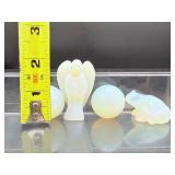 Opalite  (Man-Made) Polished Lot of 4: angel, two small spheres and a frog   Total lot weight: 142gm/5.2oz.
