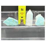 Blue Aragonite 3-piece lot: tower 39 gm./1.4 oz. and 2 pieces 38 gm./1.3 oz. Total Lot Weight-77 gm./2.7 oz.