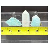 Blue Aragonite 3-piece lot: tower 39 gm./1.4 oz. and 2 pieces 38 gm./1.3 oz. Total Lot Weight-77 gm./2.7 oz.