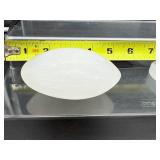 Selenite misc. lot of 5: cylinder 284 gm./ 10 oz., XL gallot 294 gm./10.4 oz., double heart 192 gm./6.8 oz., massage wand 182 gm./6.4 ox. and votive holder? 389 gm./14 oz.