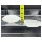 Selenite misc. lot of 5: cylinder 284 gm./ 10 oz., XL gallot 294 gm./10.4 oz., double heart 192 gm./6.8 oz., massage wand 182 gm./6.4 ox. and votive holder? 389 gm./14 oz.