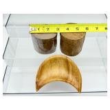 Wood moon bowl and two wood containers with lids