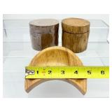 Wood moon bowl and two wood containers with lids