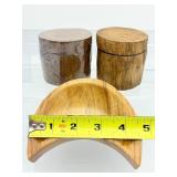 Wood moon bowl and two wood containers with lids