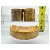 Wood moon bowl and two wood containers with lids