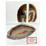 Agate Bookends 752 gm./11 oz. and Agate Geode Slice with Druzy Vug 419 gm./14.8 oz.