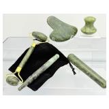 5 piece Jade Gua Sha set with Facial Roller & Massagers with velvet carrying bag