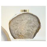 Agate lot of 3: large one side polished geode diffuser with Doterra peppermint and lavender samples 1.7 kilo/3 lb. 1 oz., Agate slice 165 gm/3.1 oz., small agate geode 90 gm/3.2 oz.