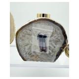 Agate lot of 3: large one side polished geode diffuser with Doterra peppermint and lavender samples 1.7 kilo/3 lb. 1 oz., Agate slice 165 gm/3.1 oz., small agate geode 90 gm/3.2 oz.