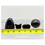 Black Obsidian Misc. Lot of 5: freeform 155 gm./5.5 oz., sphere 40mm 106 gm./ 3.7 oz., Hello Kitty, small palmstone & rough chunk 59 gm./ 2.1 oz. Lot total weight 320 gm./11.3 oz.