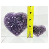 Amethyst Lot of 3: Two hearts 495 gm./1 lb. 1.5 oz.,106 gm./3.7 oz. and a rough chevron point 195 gm./7 oz.