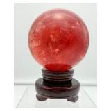Cherry Quartz Sphere with stand: 110mm 1.7 kilo/3lb. 11 oz.