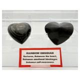 Rainbow Obsidian Hearts Lot of 2: 59 gm./2.1 oz., 72 gm./2.5 oz.  Total Lot Weight 132 gm./4.6 oz.