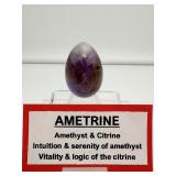 Super 7 (Melody Stone) and Ametrine lot of 3: Super 7 polished fan shaped piece 42 gm./1.5 oz, Super 7 palmstone 59 gm./2.1 oz., and Ametrine egg 59 gm./2.1 oz: